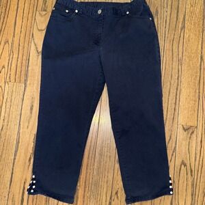Ruby Rd. Women's Pants Cropped Capri 22" Size 8 Stretch Pockets Navy Bead Ankle‎